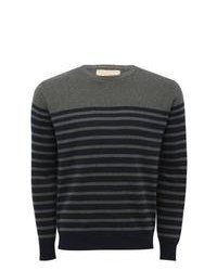 M&Co Crew Neck Long Sleeve Brenton Jumper With Striped Pattern Charcoal S
