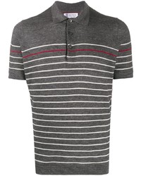 Charcoal Horizontal Striped Linen Polo