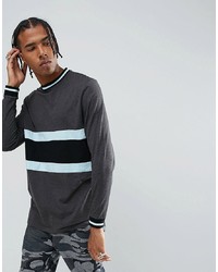 Men's Navy Wool Blazer, Charcoal Horizontal Striped Long Sleeve T-Shirt ...