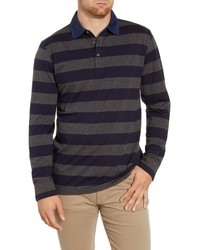 Charcoal Horizontal Striped Polo Neck Sweater