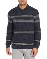 Charcoal Horizontal Striped Shawl-Neck Sweater