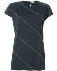 Charcoal Horizontal Striped Silk T-shirt