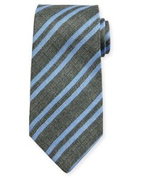 Kiton Chambray Striped Silk Tie Charcoal