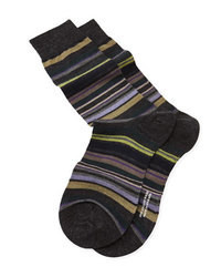 Pantherella Striped Wool Dress Socks Charcoal
