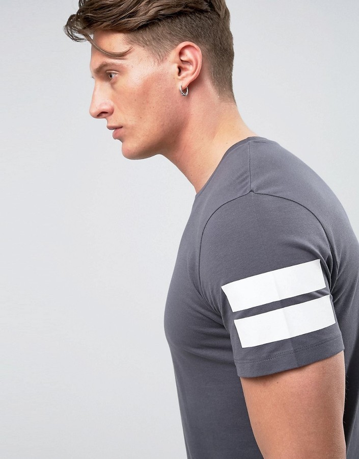 Longline T-shirt with Arm Stripes and Curved Hem