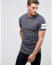 Jack and Jones Jack Jones Core Longline T Shirt With Curved Hem And Arm Stripes