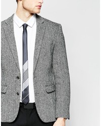Asos Brand Tie With Gray Placet Stripe