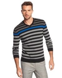Alfani Sweater V Neck Pop Striped Sweater