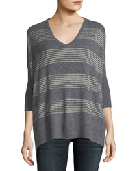 Neiman Marcus Cashmere Collection Dolman Sleeve Metallic Striped Cashmere Sweater