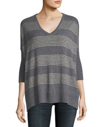 Neiman Marcus Cashmere Collection Dolman Sleeve Metallic Striped Cashmere Sweater