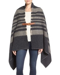 Charcoal Horizontal Striped Wool Poncho