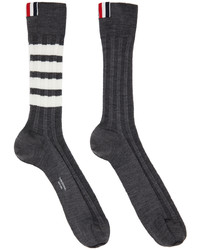 Charcoal Horizontal Striped Wool Socks