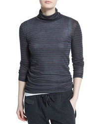Brunello Cucinelli Long Sleeve Metallic Striped Sweater Charcoal