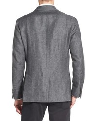 Lubiam Classic Fit Houndstooth Linen Wool Sport Coat