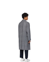 Blue Blue Japan Grey Wool Houndstooth Oversized Double Melton Coat