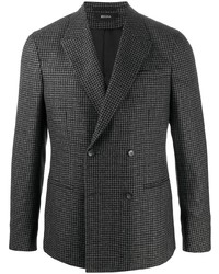 Charcoal Houndstooth Wool Double Breasted Blazer