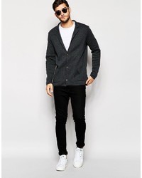 Asos Brand Knitted Jacket In Charcoal