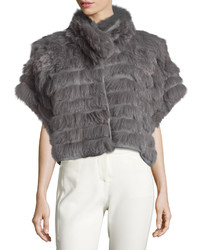 Halston Heritage Short Sleeve Cropped Fur Jacket Gray