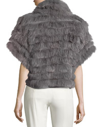 Halston Heritage Short Sleeve Cropped Fur Jacket Gray