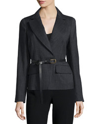 Donna Karan Long Sleeve Belted Jacket Charcoal