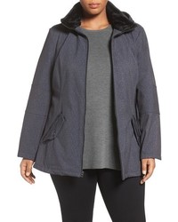 Lucky Brand Plus Size Faux Fur Trim Belted Soft Shell Jacket