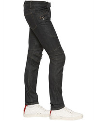Balmain 17cm Raw Biker Stretch Denim Jeans