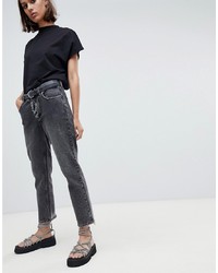 Cheap Monday Cropped Mom Jean In Rigid Denim With Destroyed Hem
