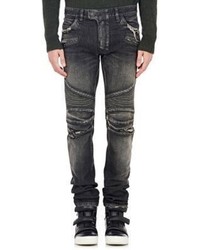 Balmain Distressed Moto Jeans Black