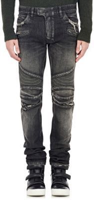 halvkugle gennemskueligt gen Balmain Distressed Moto Jeans Black, $1,485 | Barneys New York | Lookastic