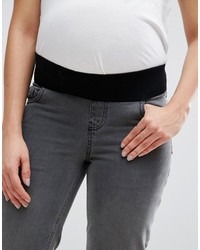 Asos Maternity Maddox Parallel Crop Jeans In Charcoal With Abrasion Hem