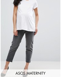 Asos Maternity Maddox Parallel Crop Jeans In Charcoal With Abrasion Hem
