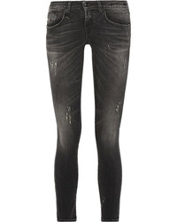 R 13 R13 Kate Distressed Low Rise Skinny Jeans Charcoal
