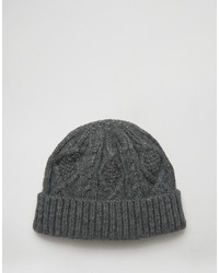 Asos Cable Fisherman Beanie In Gray