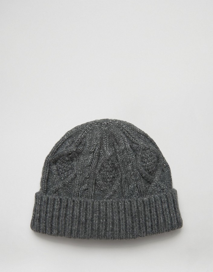 Asos Cable Fisherman Beanie In Gray 3 Asos Lookastic