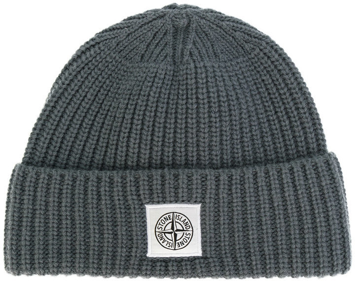 Stone Island Logo Ribbed Knitted Beanie, $90 | farfetch.com