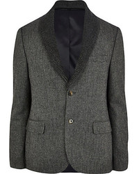 River Island Charcoal Detachable Shawl Collar Tweed Blazer