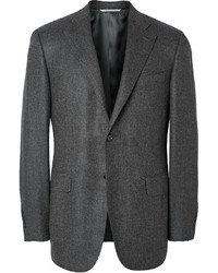 Canali Grey Basketweave Wool And Cashmere Blend Blazer