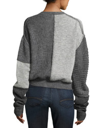 MCQ Alexander Ueen Patched V Neck Long Sleeve Cable Knit Sweater