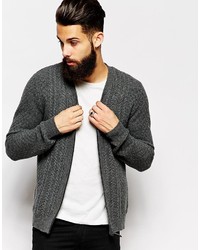 Asos Brand Lambswool Rich Cable Cardigan With Zip
