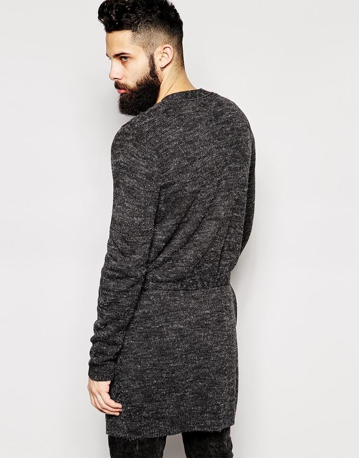 ASOS Longline Heavyweight Knitted Duster Cardigan in Charcoal