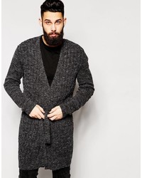 Asos Brand Super Longline Cable Cardigan With Belt