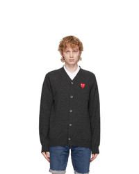 Comme Des Garcons Play Grey Wool Double Heart V Neck Cardigan