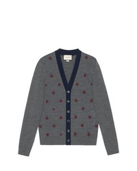 Gucci Wool Cardigan With Bees And Stars