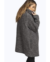 Boohoo Hayley Boucle Funnel Knit Coat With Pu Trim