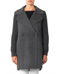 Vince Knitted Sleeeve Double Faced Wool Coat