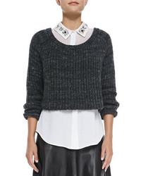 Milly Cropped Ribbed Knit Sweater