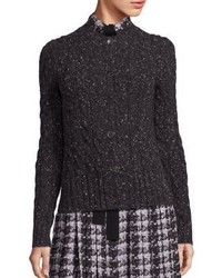 Michael Kors Michl Kors Collection Detachable Fur Collar Cable Knit Cardigan