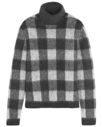 Balenciaga Checked Brushed Knitted Turtleneck Sweater Gray