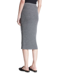 St. John Collection Ribbed Knit Pencil Skirt W Button Placket