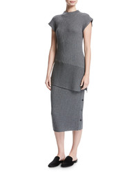 St. John Collection Ribbed Knit Pencil Skirt W Button Placket